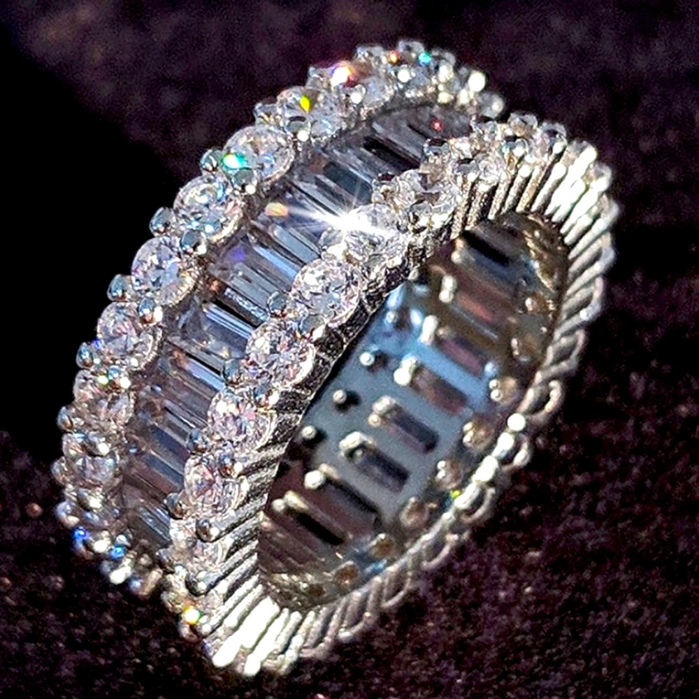 Sterling Silver Eternity Emerald Wedding Band